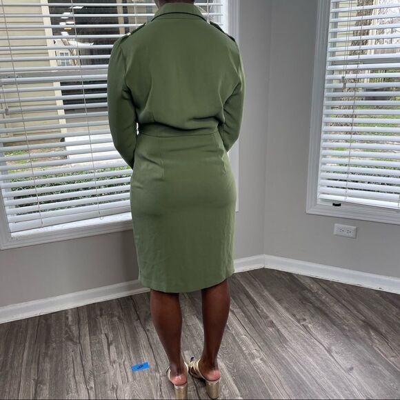 Calvin Klein CL Army Olive Green Wrap Dress with Gold epaulettes - Picture 15 of 16